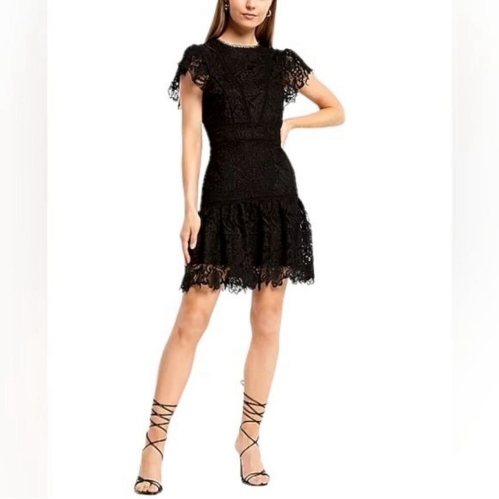 Express Lace Flutter Sleeve Mini Dress - Perfect for a Lydia Deetz costume!